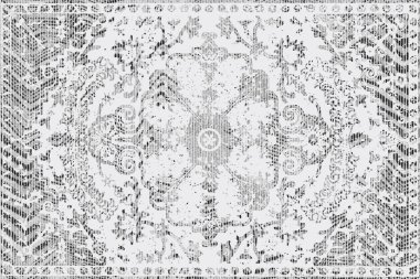 Geometrik Pers halk stili Orijinal yıkanmış halı tasarımı ve grunge desenli illüstrasyon 