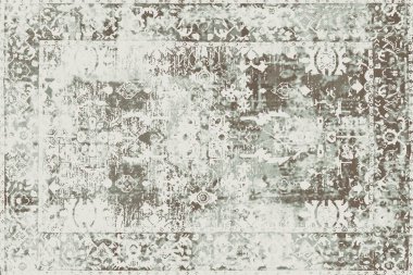 Geometrik Pers halk stili Orijinal yıkanmış halı tasarımı ve grunge desenli illüstrasyon 