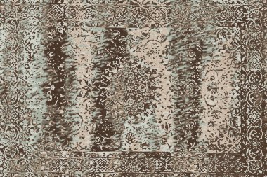 Geometrik Pers halk stili Orijinal yıkanmış halı tasarımı ve grunge desenli illüstrasyon 