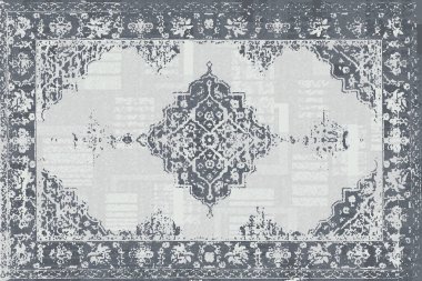 Geometrik Pers halk stili Orijinal yıkanmış halı tasarımı ve grunge desenli illüstrasyon 