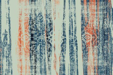 Geometrik Pers halk stili Orijinal yıkanmış halı tasarımı ve grunge desenli illüstrasyon 