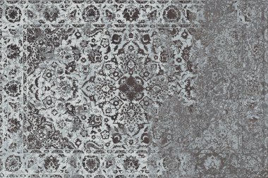 Geometrik Pers halk stili Orijinal yıkanmış halı tasarımı ve grunge desenli illüstrasyon 