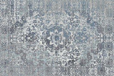 Geometrik Pers halk stili Orijinal yıkanmış halı tasarımı ve grunge desenli illüstrasyon 