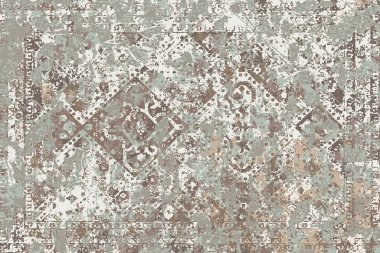 Geometrik Pers halk stili Orijinal yıkanmış halı tasarımı ve grunge desenli illüstrasyon 