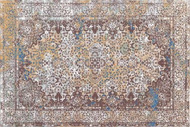 Geometrik Pers halk stili Orijinal yıkanmış halı tasarımı ve grunge desenli illüstrasyon 