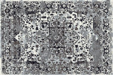 Geometrik Pers halk stili Orijinal yıkanmış halı tasarımı ve grunge desenli illüstrasyon 