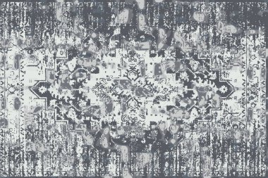 Geometrik Pers halk stili Orijinal yıkanmış halı tasarımı ve grunge desenli illüstrasyon 