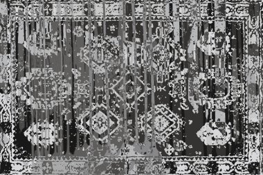 Geometrik Pers halk stili Orijinal yıkanmış halı tasarımı ve grunge desenli illüstrasyon 