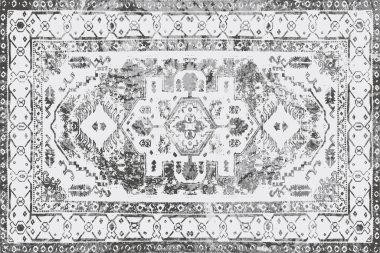 Geometrik Pers halk stili Orijinal yıkanmış halı tasarımı ve grunge desenli illüstrasyon 