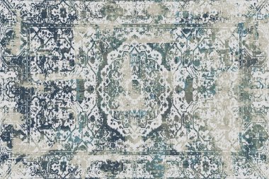 Geometrik Pers halk stili Orijinal yıkanmış halı tasarımı ve grunge desenli illüstrasyon 