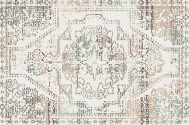 Geometrik Pers halk stili Orijinal yıkanmış halı tasarımı ve grunge desenli illüstrasyon 