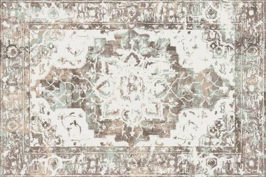 Geometrik Pers halk stili Orijinal yıkanmış halı tasarımı ve grunge desenli illüstrasyon 