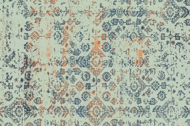 Geometrik Pers halk stili Orijinal yıkanmış halı tasarımı ve grunge desenli illüstrasyon 