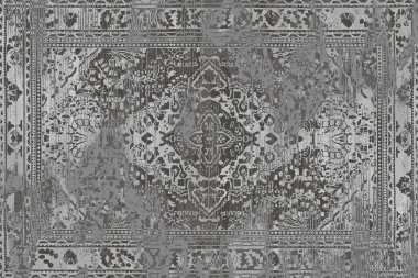 Geometrik Pers halk stili Orijinal yıkanmış halı tasarımı ve grunge desenli illüstrasyon 