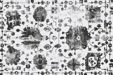 Geometrik Pers halk stili Orijinal yıkanmış halı tasarımı ve grunge desenli illüstrasyon 