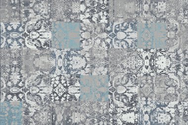 Geometrik Pers halk stili Orijinal yıkanmış halı tasarımı ve grunge desenli illüstrasyon 