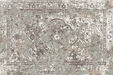 Geometrik Pers halk stili Orijinal yıkanmış halı tasarımı ve grunge desenli illüstrasyon 