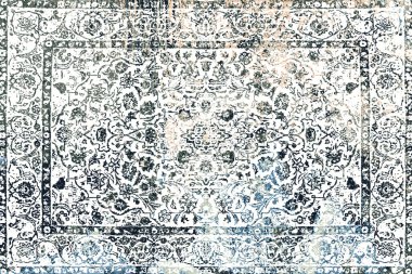 Geometrik Pers halk stili Orijinal yıkanmış halı tasarımı ve grunge desenli illüstrasyon 