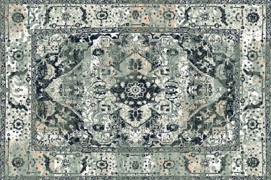 Geometrik Pers halk stili Orijinal yıkanmış halı tasarımı ve grunge desenli illüstrasyon 