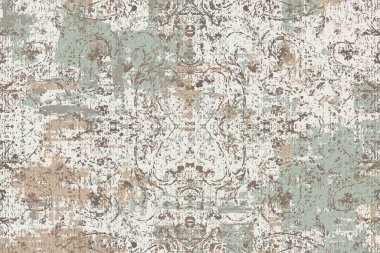 Geometrik Pers halk stili Orijinal yıkanmış halı tasarımı ve grunge desenli illüstrasyon 