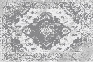 Geometrik Pers halk stili Orijinal yıkanmış halı tasarımı ve grunge desenli illüstrasyon 