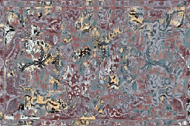 Geometrik Pers halk stili Orijinal yıkanmış halı tasarımı ve grunge desenli illüstrasyon 