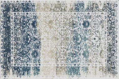 Geometrik Pers halk stili Orijinal yıkanmış halı tasarımı ve grunge desenli illüstrasyon 