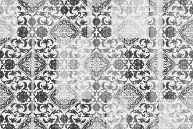 Geometrik Pers halk stili Orijinal yıkanmış halı tasarımı ve grunge desenli illüstrasyon 