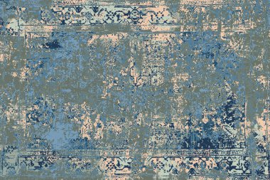 Geometrik Pers halk stili Orijinal yıkanmış halı tasarımı ve grunge desenli illüstrasyon 