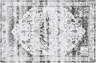 Geometrik Pers halk stili Orijinal yıkanmış halı tasarımı ve grunge desenli illüstrasyon 