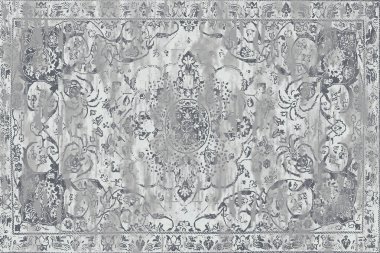 Geometrik Pers halk stili Orijinal yıkanmış halı tasarımı ve grunge desenli illüstrasyon 