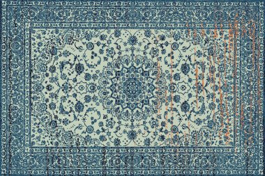 Geometrik Pers halk stili Orijinal yıkanmış halı tasarımı ve grunge desenli illüstrasyon 