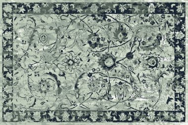 Geometrik Pers halk stili Orijinal yıkanmış halı tasarımı ve grunge desenli illüstrasyon 