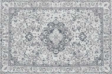 Geometrik Pers halk stili Orijinal yıkanmış halı tasarımı ve grunge desenli illüstrasyon 