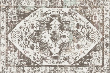 Geometrik Pers halk stili Orijinal yıkanmış halı tasarımı ve grunge desenli illüstrasyon 