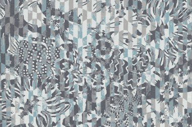 Geometrik Pers halk stili Orijinal yıkanmış halı tasarımı ve grunge desenli illüstrasyon 