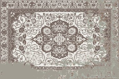 Geometrik Pers halk stili Orijinal yıkanmış halı tasarımı ve grunge desenli illüstrasyon 