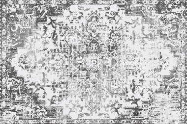 Geometrik Pers halk stili Orijinal yıkanmış halı tasarımı ve grunge desenli illüstrasyon 