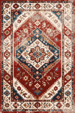 Yüksek çözünürlüklü renkli ve desenli geleneksel İran halısı