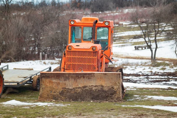 Foto Bulldozer Tirada Durante Inverno — Fotografia de Stock