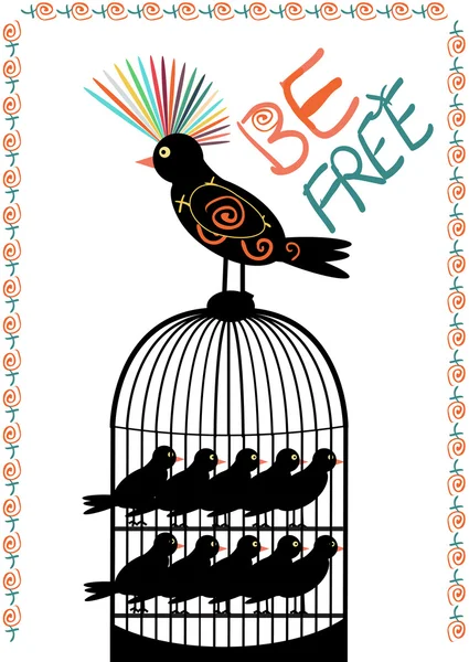 Pájaro y jaula - ser libre - vector — Vector de stock