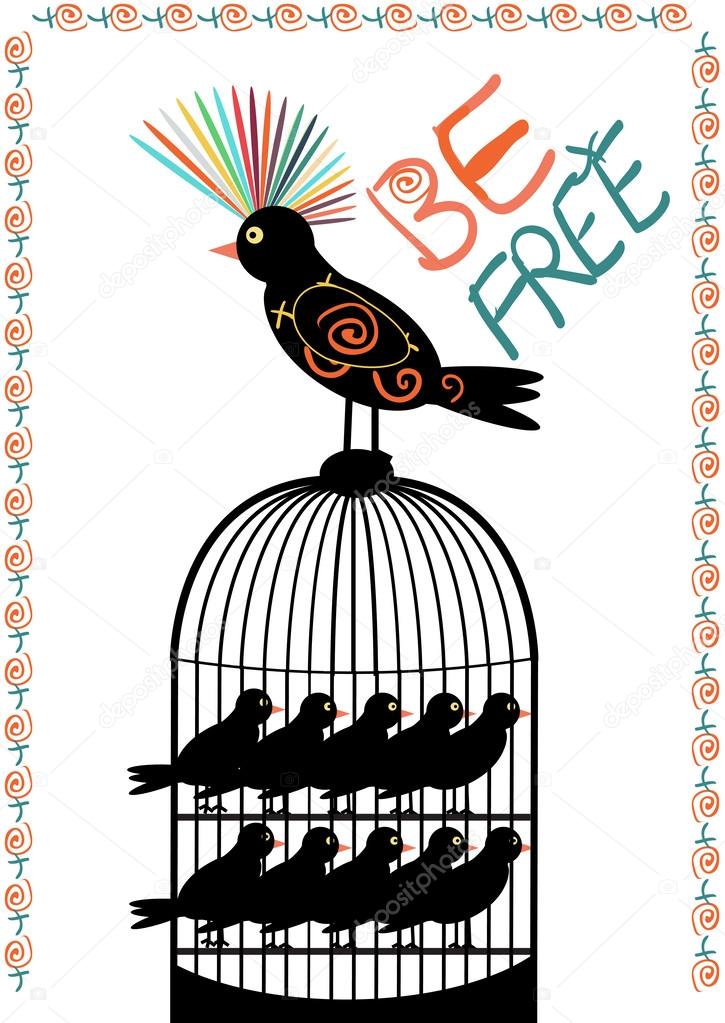 Bird and cage - be free - vector