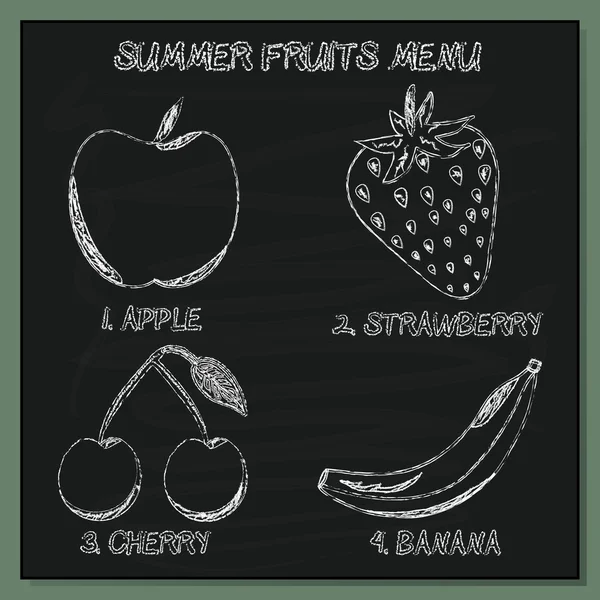 Σύνολο καλοκαίρι φρούτα μενού - χέρι-οι γενικές γραμμές στοιχείο στο μαυροπίνακα — Διανυσματικό Αρχείο