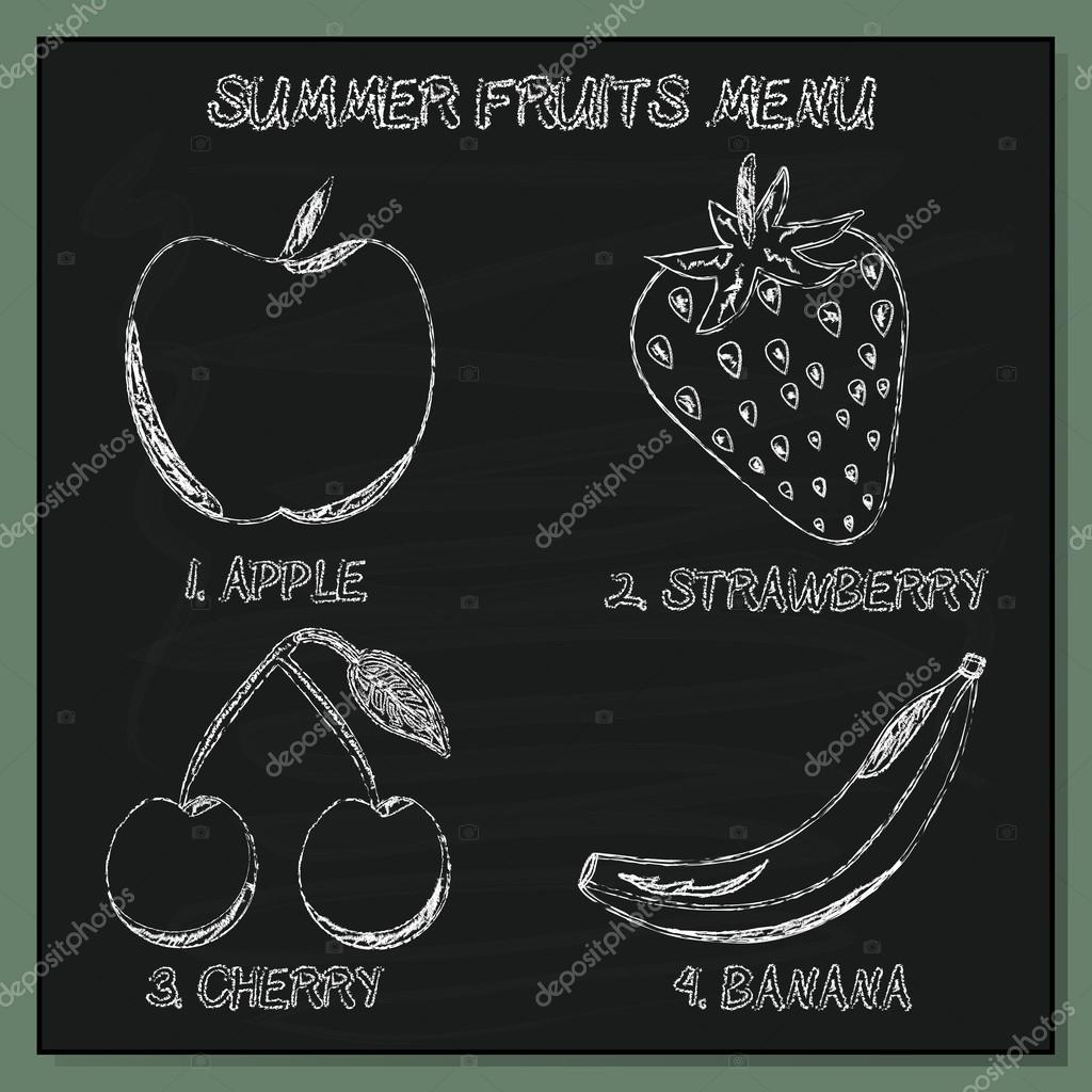 夏の果物メニューの黒板に手書き要素のセット ストックベクター