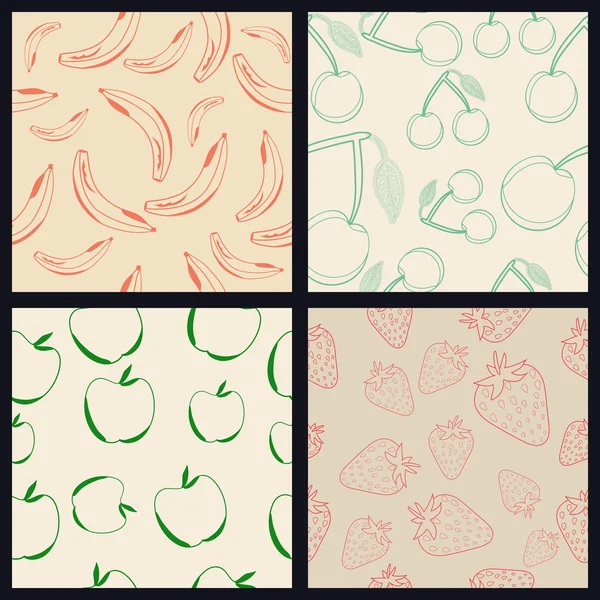 Conjunto de cuatro patrones sin costura de frutas — Archivo Imágenes Vectoriales