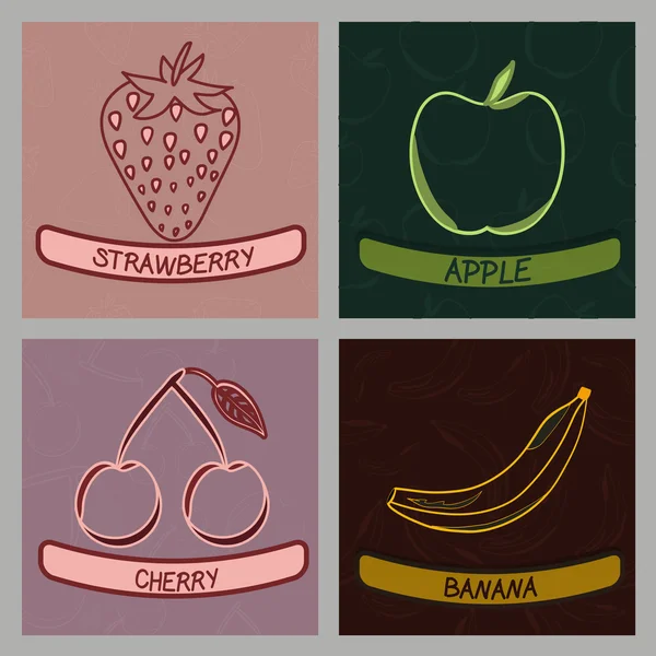 Collection of Four Fruit Flavor Labels - Vector Illustration — 图库矢量图片