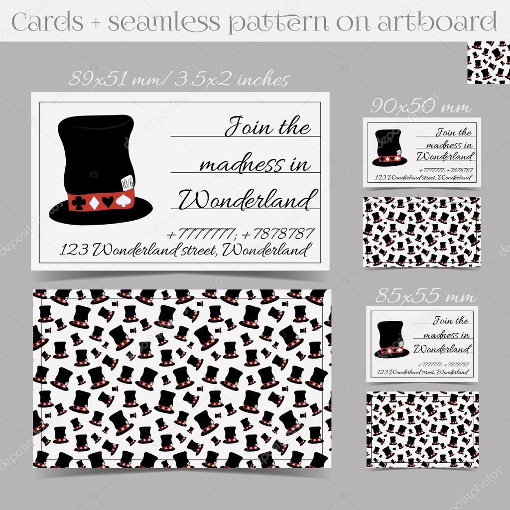 Cards Templates - Hatter Hat from Wonderland. Print Ready All Sizes Vector Illustration for Graphic Projects, Real Life Parties and the Internet.