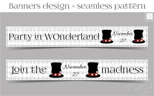 Banners Party in Wonderland - Hatter Hat. — Stock Vector