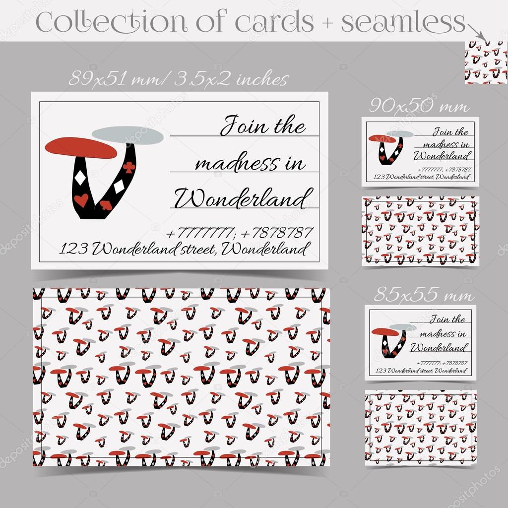 Cards Templates - Mushroom from Wonderland. Print Ready All Sizes Vector Illustration for Graphic Projects, Real Life Parties and the Internet.