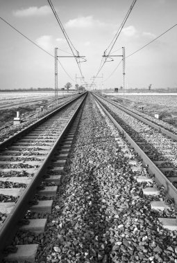 Railroad. Black and white photo clipart